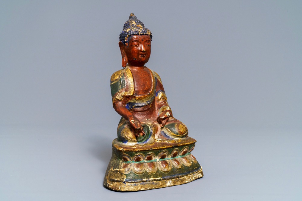 Un mod&egrave;le de Bouddha Bhaisajyaguru en bronze polychrom&eacute;, Sino-Tibet, 17/18&egrave;me