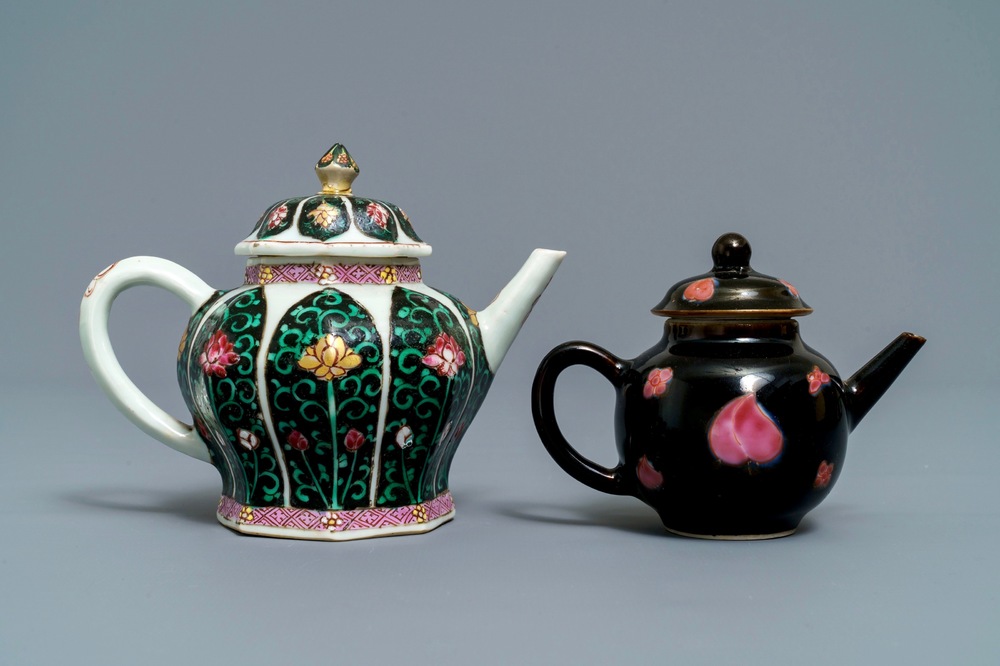 Two Chinese famille noire teapots and covers, Yongzheng/Qianlong