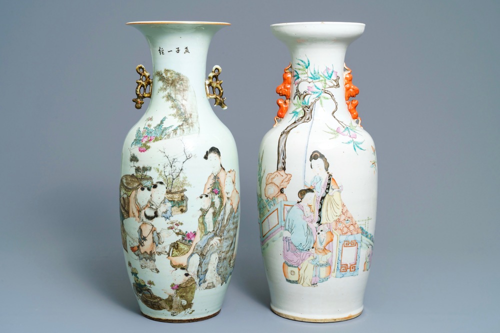 Deux vases en porcelaine de Chine qianjiang cai, 19/20&egrave;me