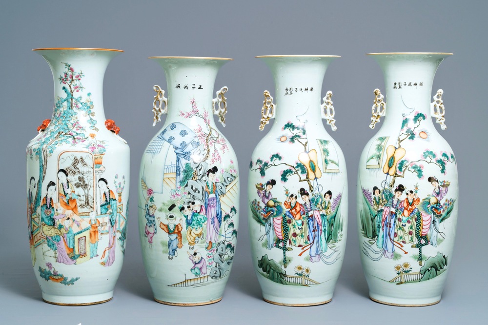 A pair and two individual Chinese famille rose vases, 19/20th C.