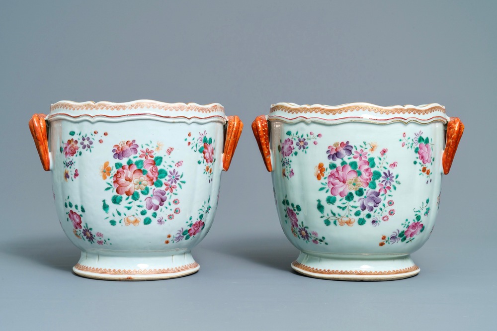 A pair of Chinese famille rose coolers, Qianlong