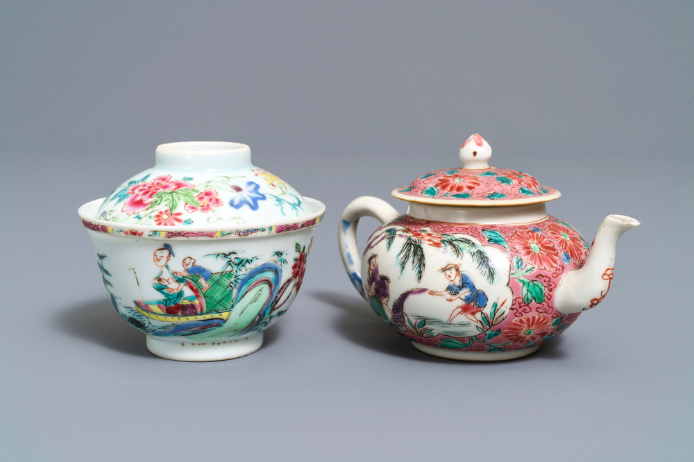 A Chinese famille rose covered bowl and a teapot, Yongzheng