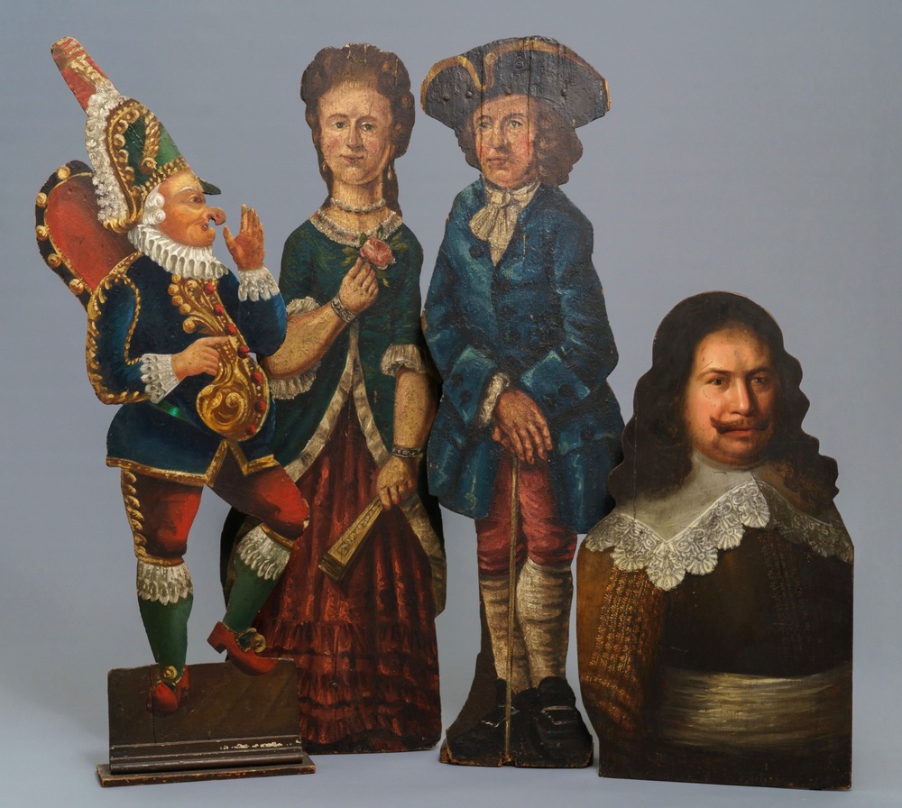 Four Dutch polychrome painted wood dummy boards, 18th C.