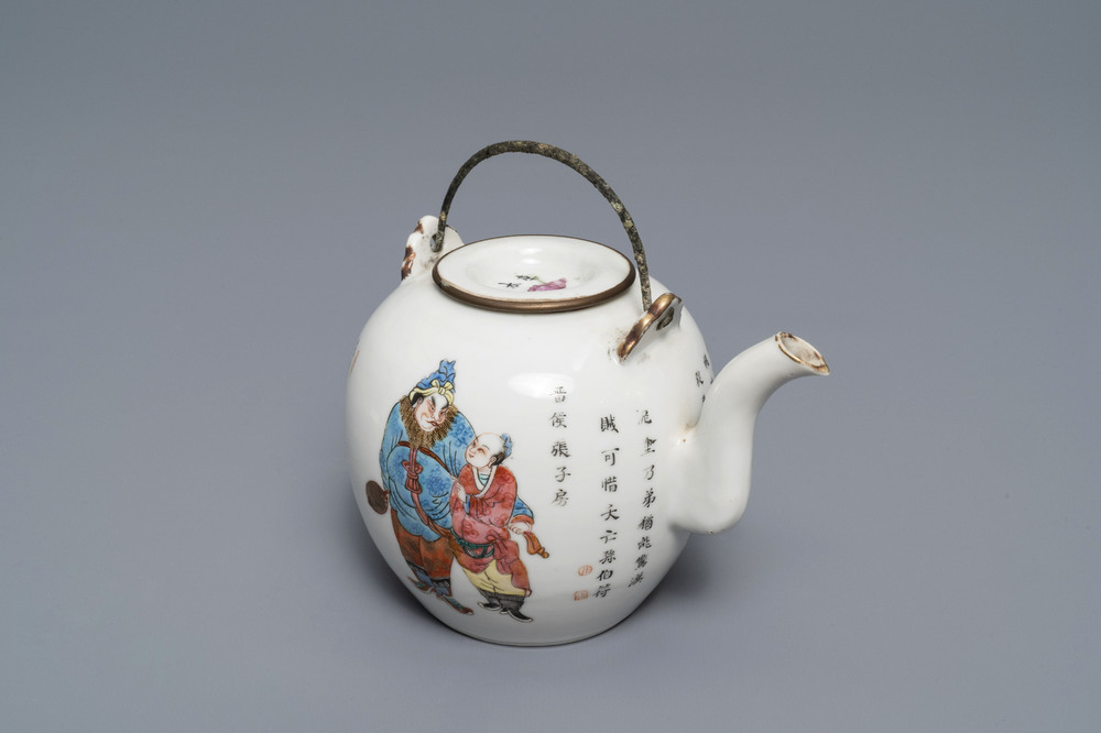 A Chinese famille rose 'Wu Shuang Pu' teapot and cover, Daoguang mark, 19th C.