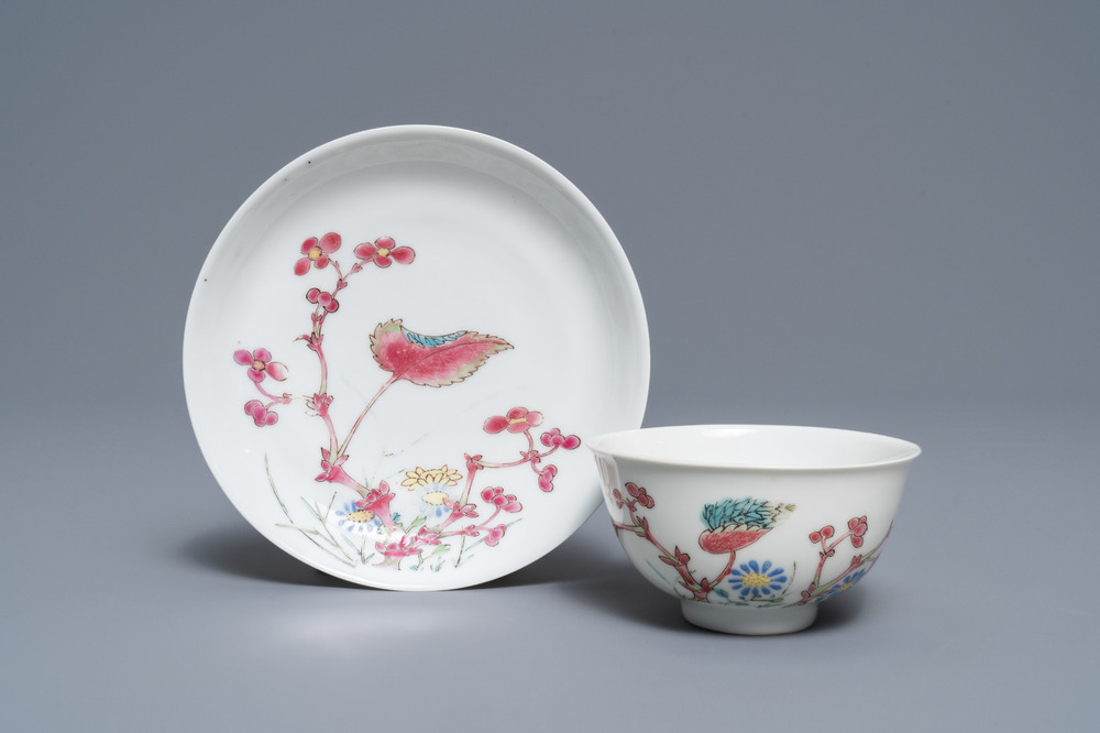 A fine Chinese famille rose cup and saucer with floral design, Yongzheng