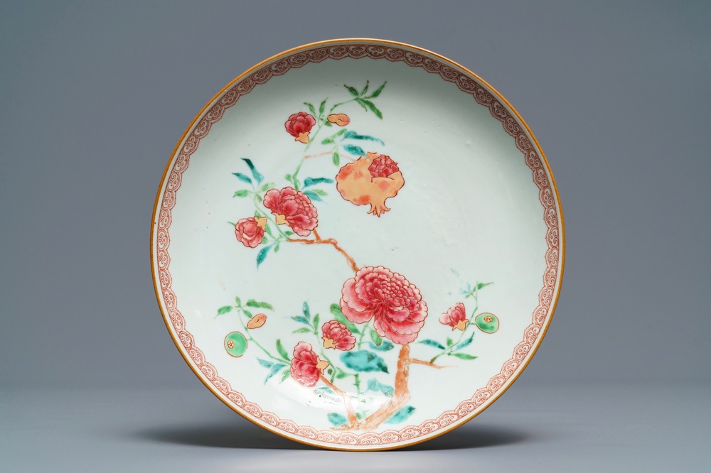 A Chinese famille rose 'pomegranate blossom' plate, Qianlong
