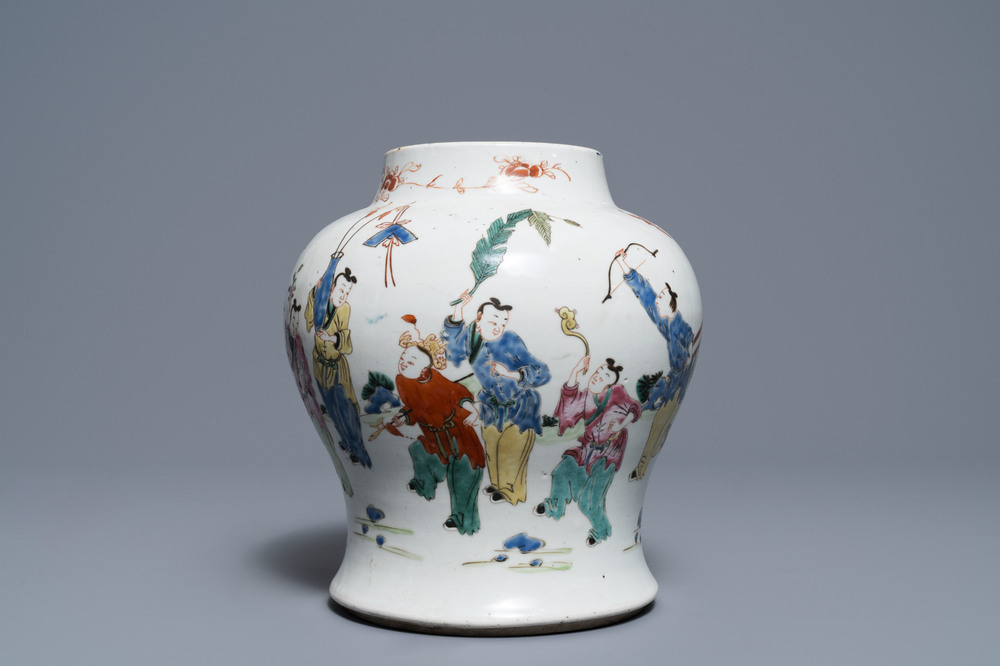 A Chinese famille rose 'playing boys' vase, Yongzheng