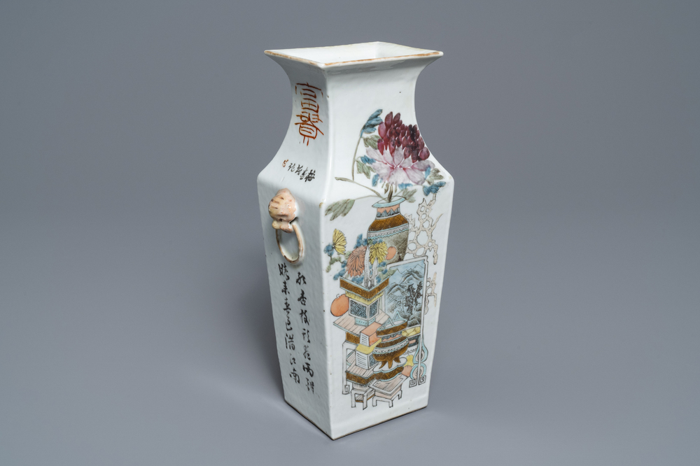 A rectangular Chinese qianjiang cai vase, 19/20th C.