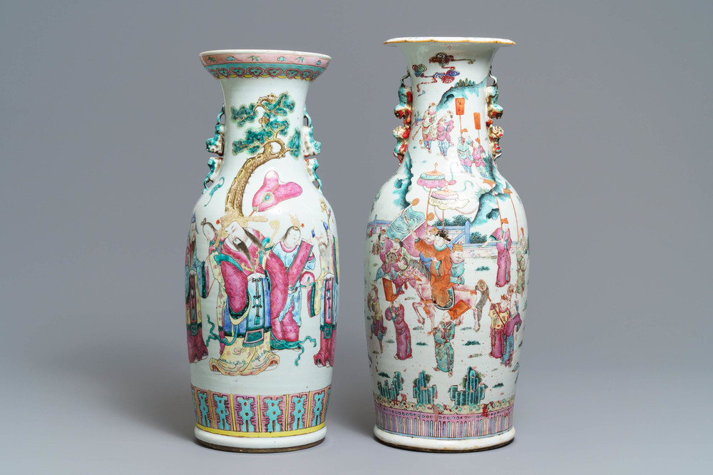 Two Chinese famille rose vases with large figures, 19th C.