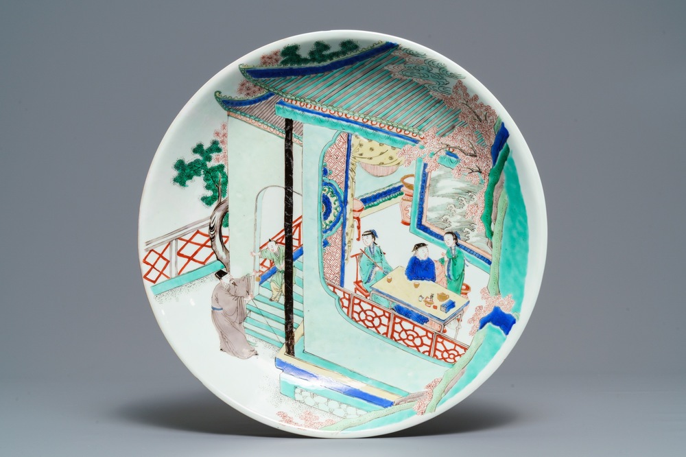 A Chinese famille verte 'tea ceremony' charger, Kangxi