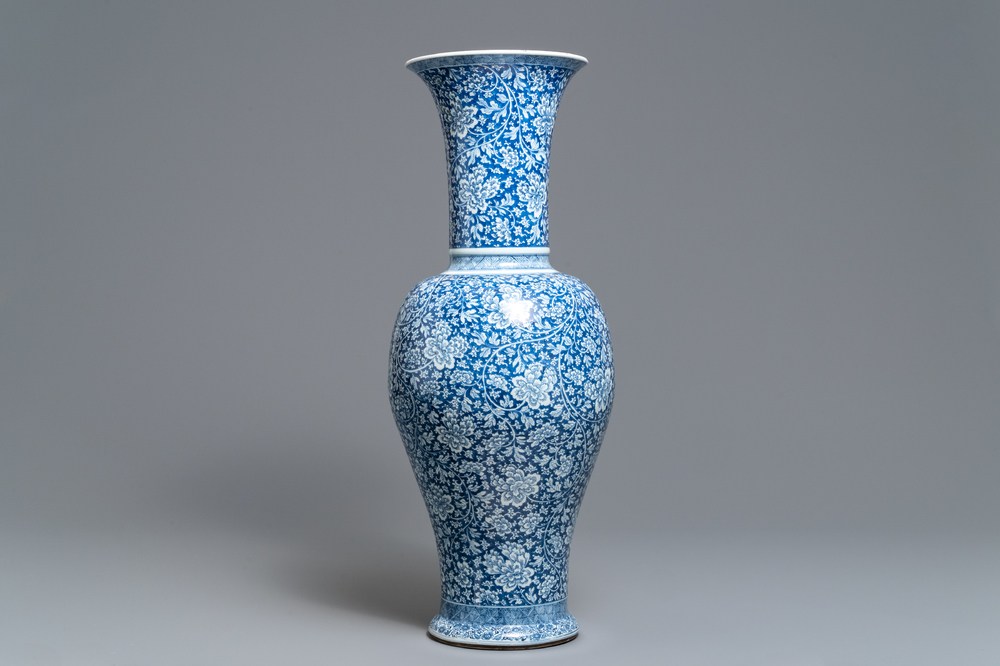 A massive Chinese blue and white yenyen vase with peony scrolls, Kangxi
