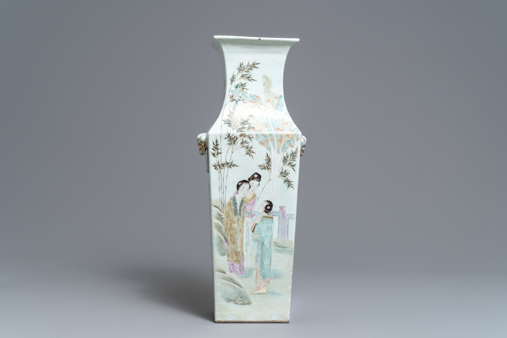 A square Chinese qianjiang cai vase, 19/20th C.