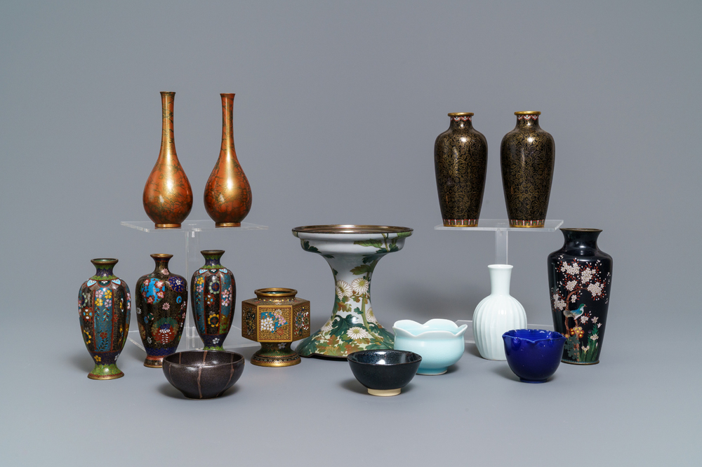 A large collection of Japanese cloisonn&eacute; and studio pottery, Meiji/Showa, 19/20th C.
