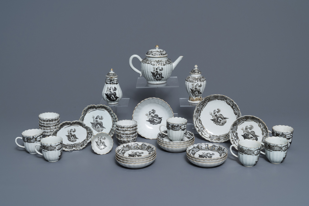 A 37-piece Chinese grisaille 'Jupiter' tea service, Qianlong