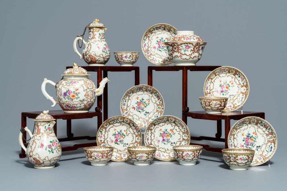 A Chinese famille rose and gilt part tea service, Qianlong