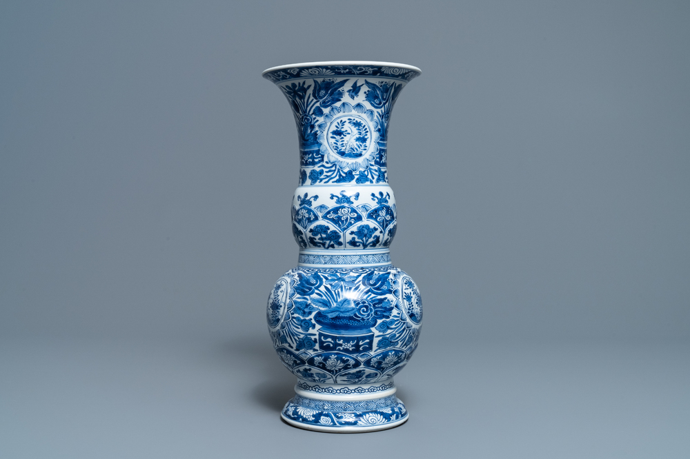 A Chinese blue and white vase with floral design, Kangxi