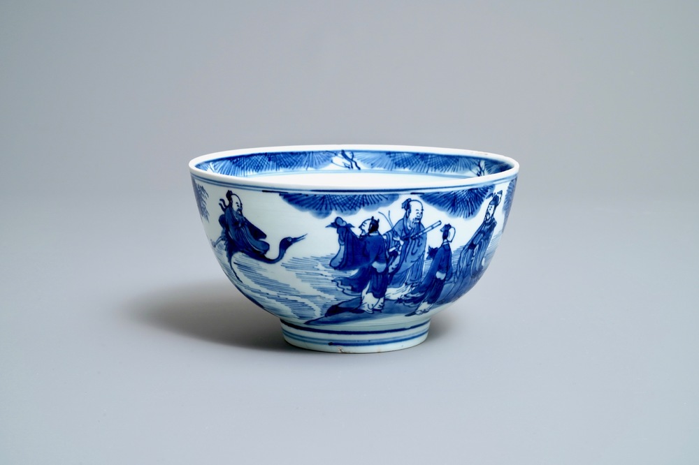 A Chinese blue and white 'Immortals' bowl, Kangxi