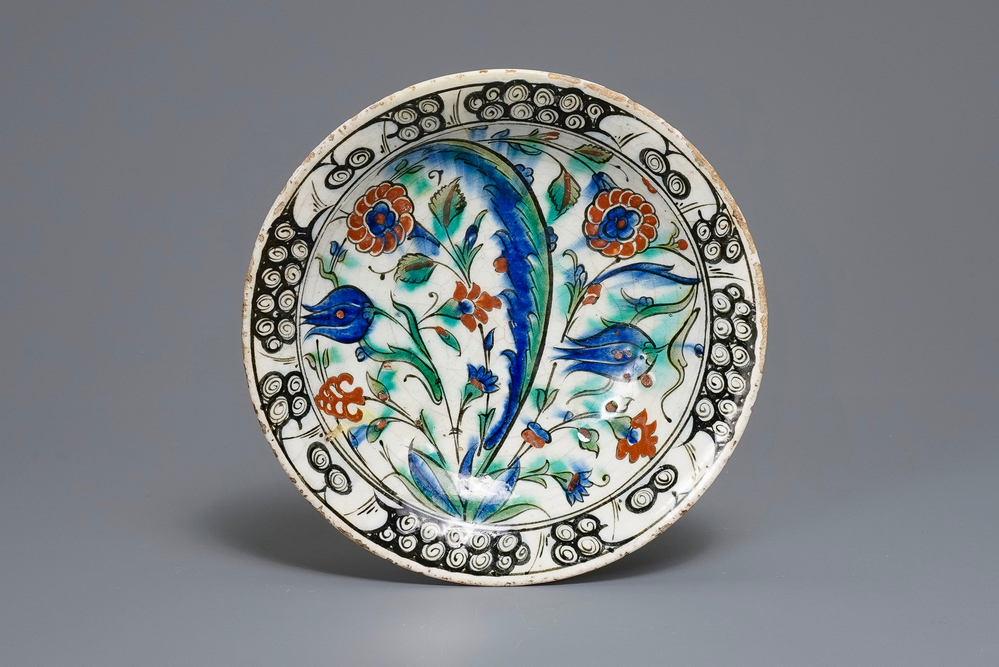 A polychrome Iznik dish with floral design, Turkey, ca. 1600