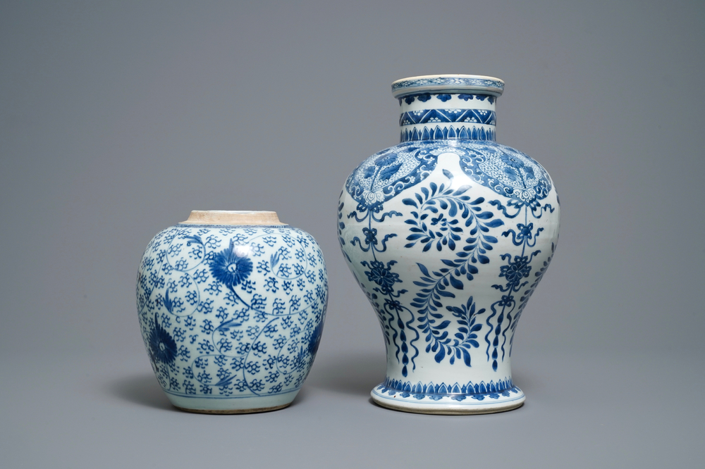 Two Chinese blue and white vases with floral design, Kangxi