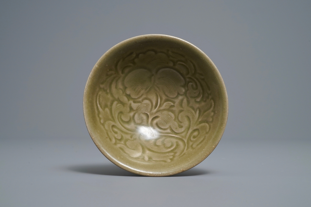 A Chinese yaozhou celadon bowl with floral design, Song