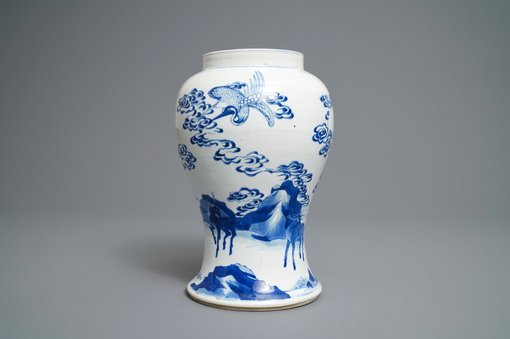 A Chinese blue and white 'deer and crane' vase, Kangxi