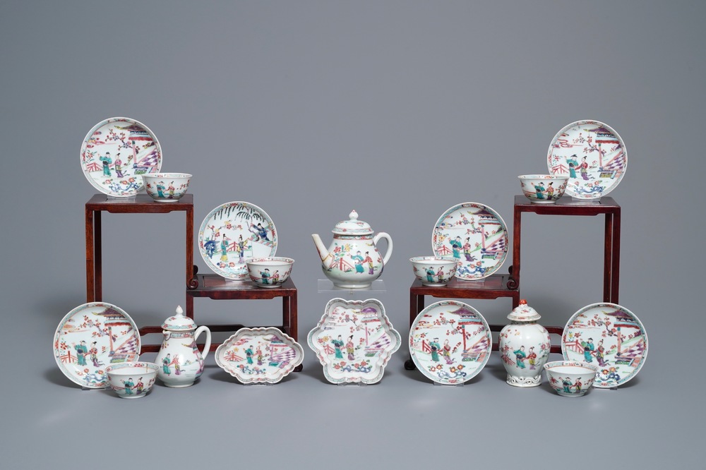 A Chinese famille rose 18-piece tea service, Yongzheng