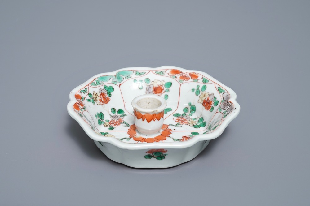 A rare Chinese famille verte candle sconce, Kangxi