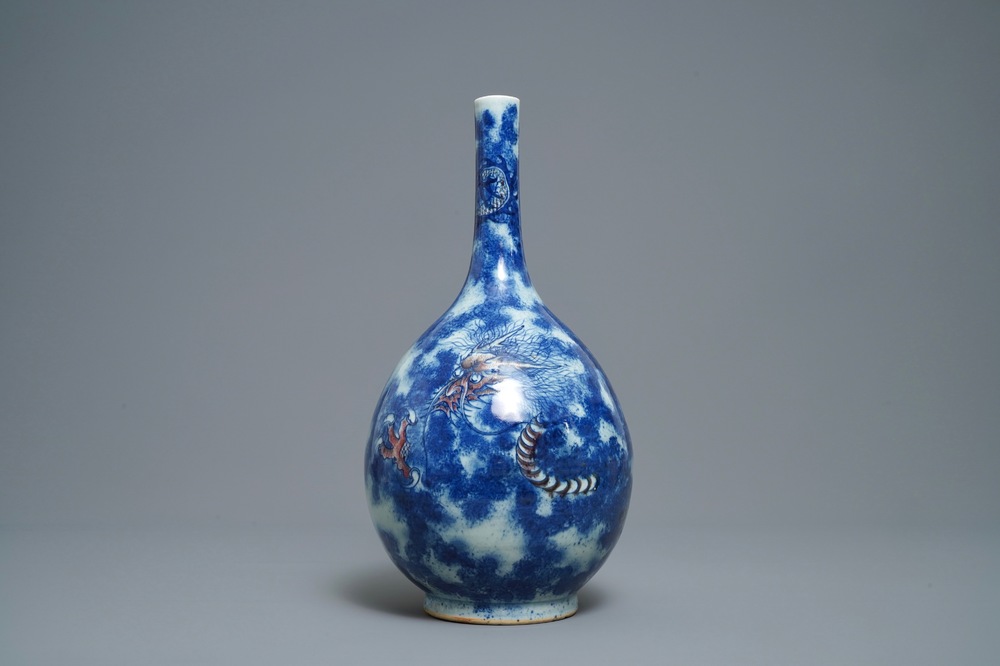 A Chinese blue, white and copper red 'dragon' vase, Qianlong/Jiaqing