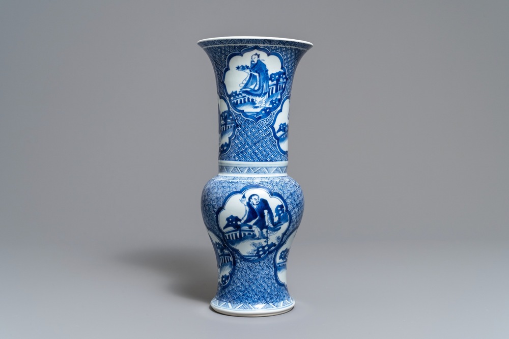 A Chinese blue and white yenyen 'immortals' vase, Kangxi