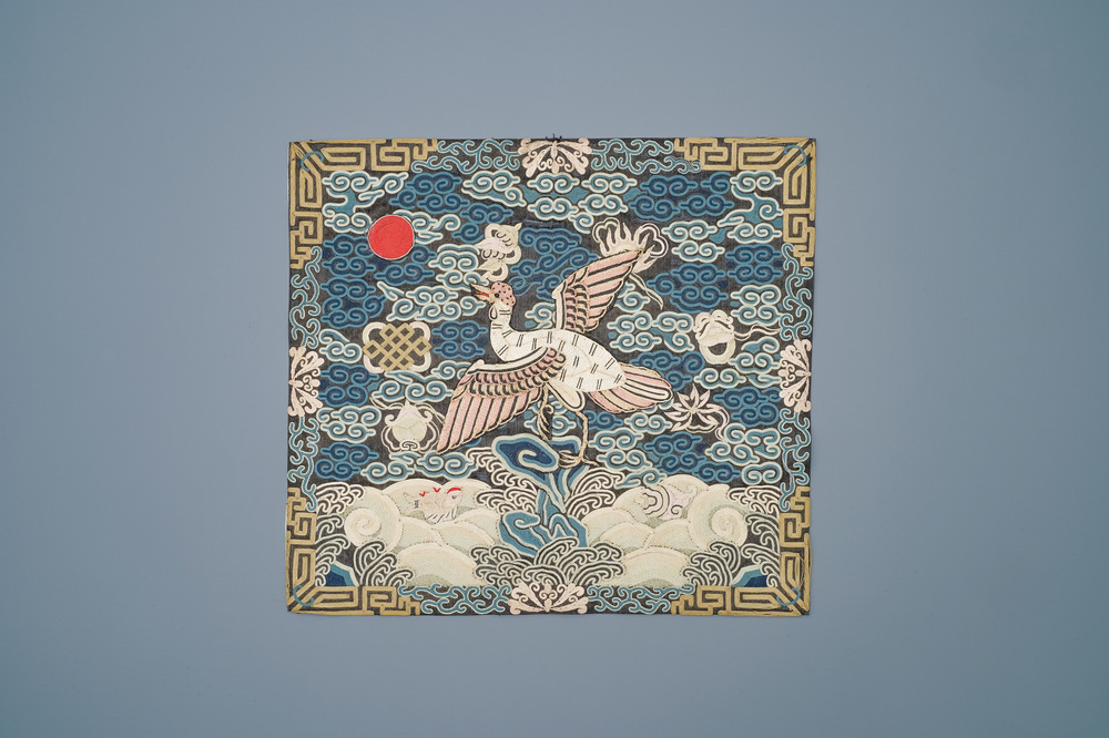 Un badge de mandarin &agrave; d&eacute;cor d'une grue, Chine, Qianlong/Jiaqing