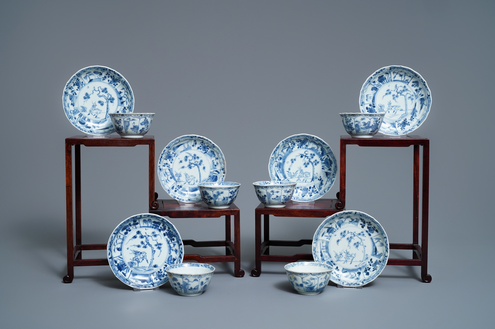 Six Chinese blue and white 'deer' cups and saucers, Ca Mau wreck, Yongzheng