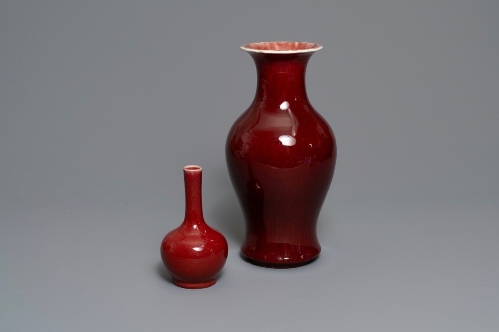 Two Chinese monochrome langyao vases, 19th C.