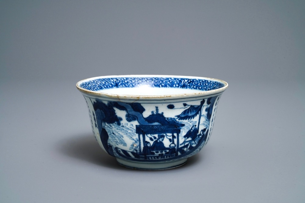 A Chinese blue and white 'Ode to the red cliffs' bowl, Transitional period