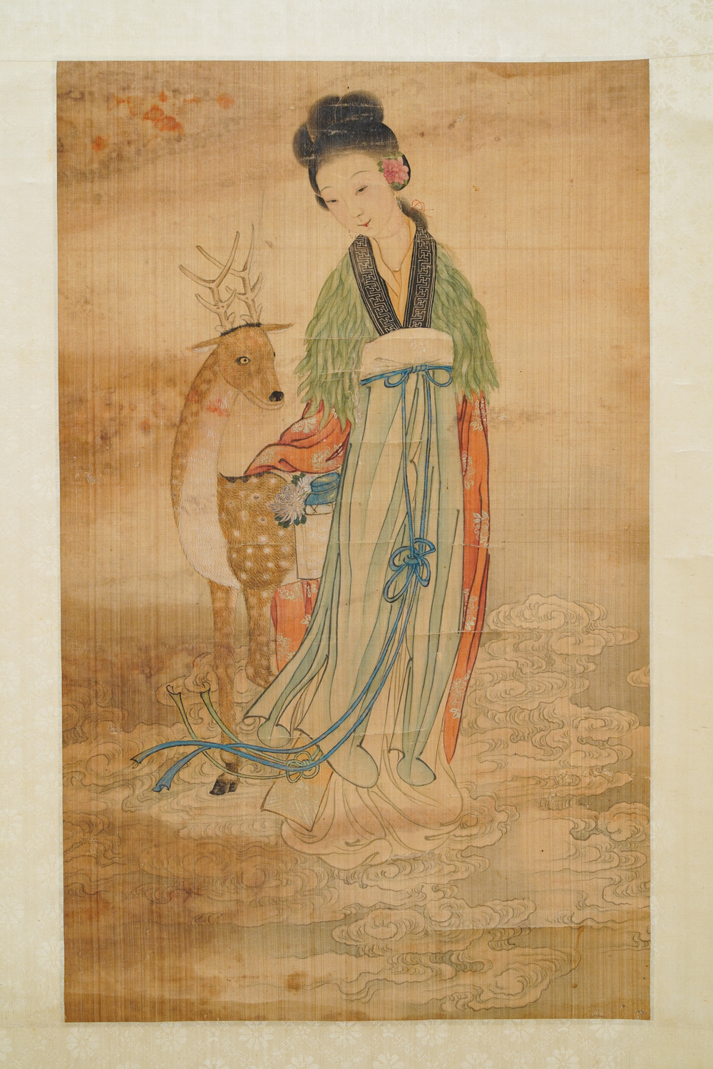 Ecole chinoise, encre et couleurs sur soie, Qing: 'Magu et cerf'