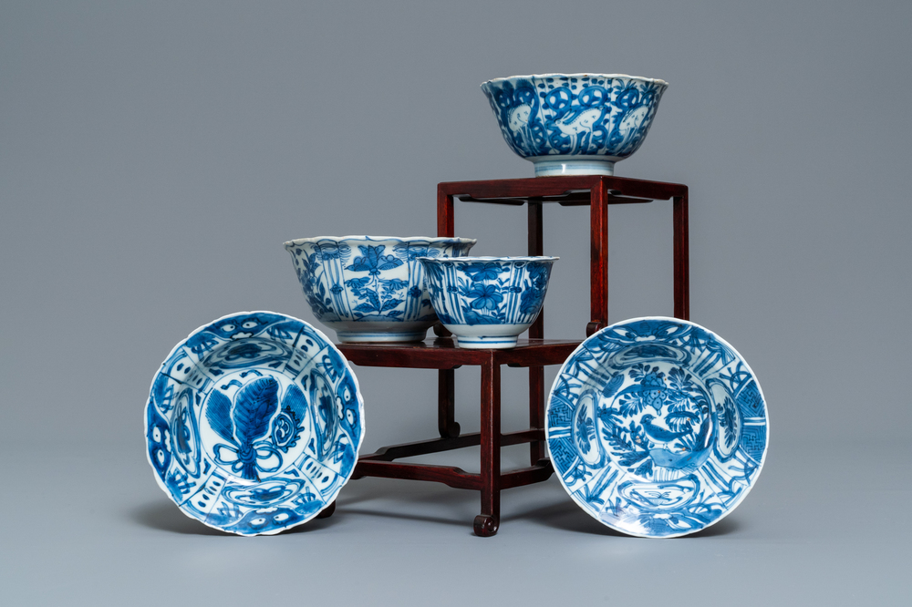 Five Chinese blue and white bowls, Wanli