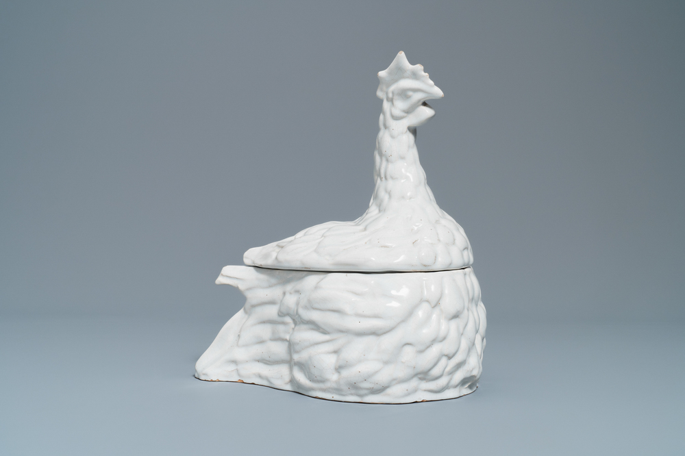 A white 'rooster' tureen and cover, France, 19th C.