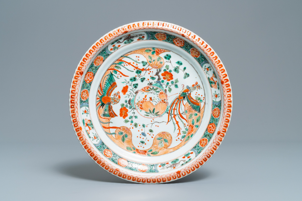 A Chinese famille verte 'phoenixes' dish, Kangxi