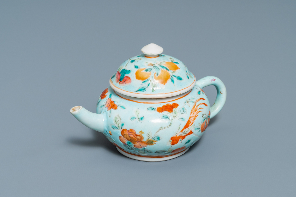 A Chinese turquoise-ground teapot and cover for the Straits or Peranakan market, 19th C.