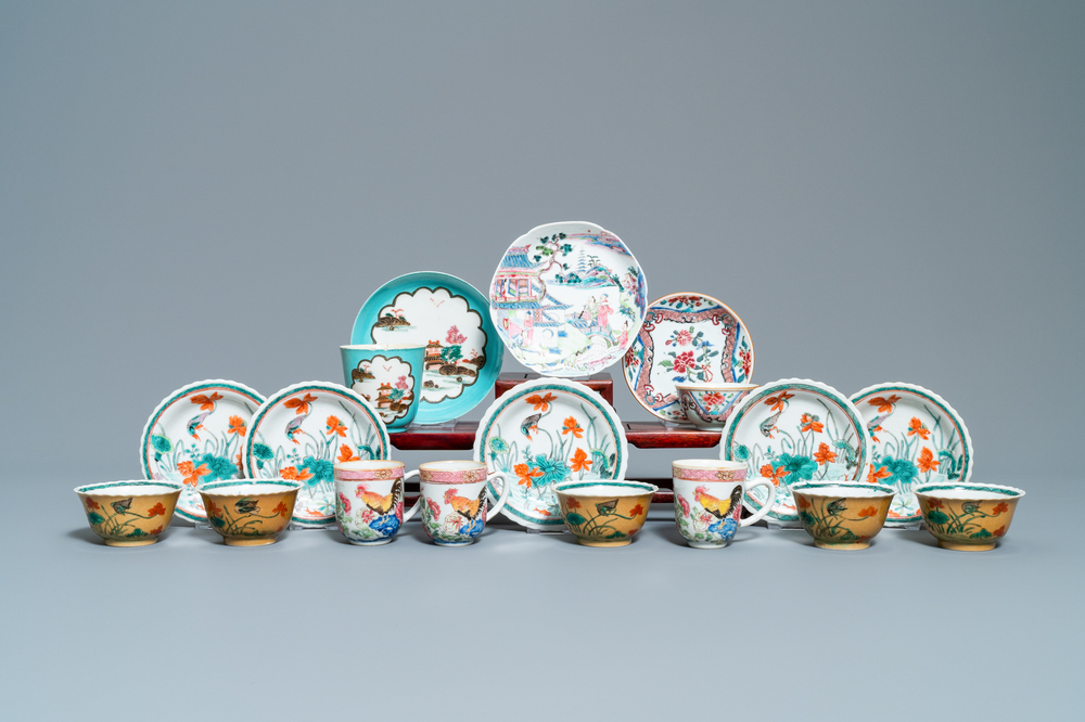 Tien Chinese famille rose en verte koppen en acht schotels, Yongzheng en later