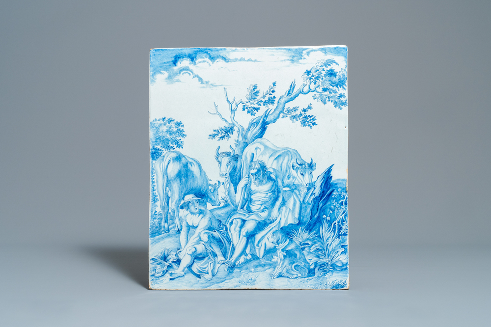 A large rectangular Dutch Delft blue and white plaque, 18th C.