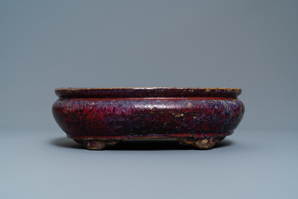 An oval Chinese flamb&eacute;-glazed narcissus jardini&egrave;re, 19th C.