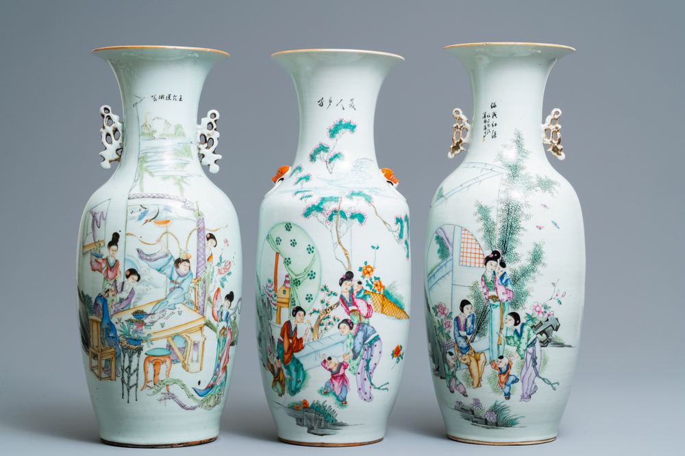 Three Chinese famille rose vases, 19/20th C.