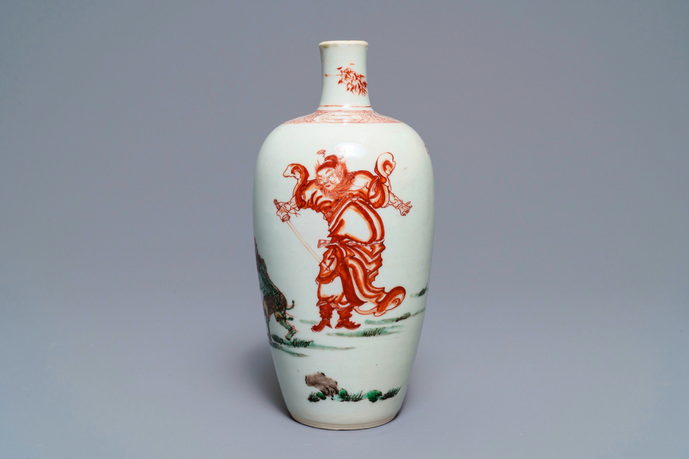 A Chinese famille verte 'Zhong Kui' vase, Kangxi