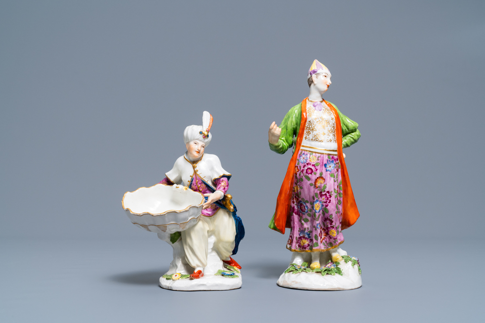 Two polychrome orientalist porcelain figures, Meissen and Samson, 18/19th C.