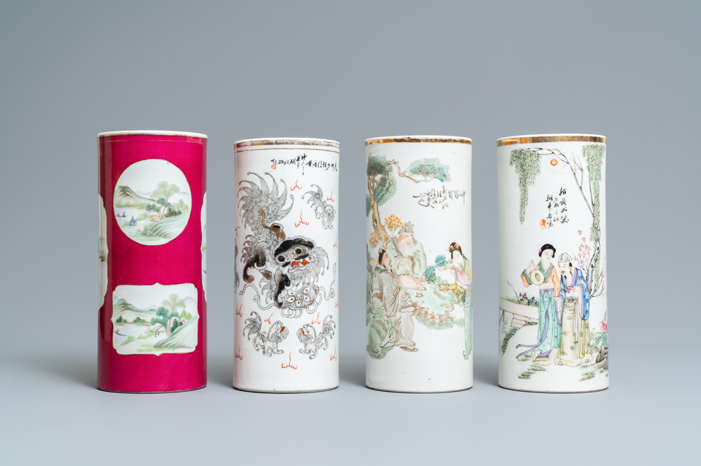 Vier Chinese qianjiang cai hoedensteunen, 19/20e eeuw