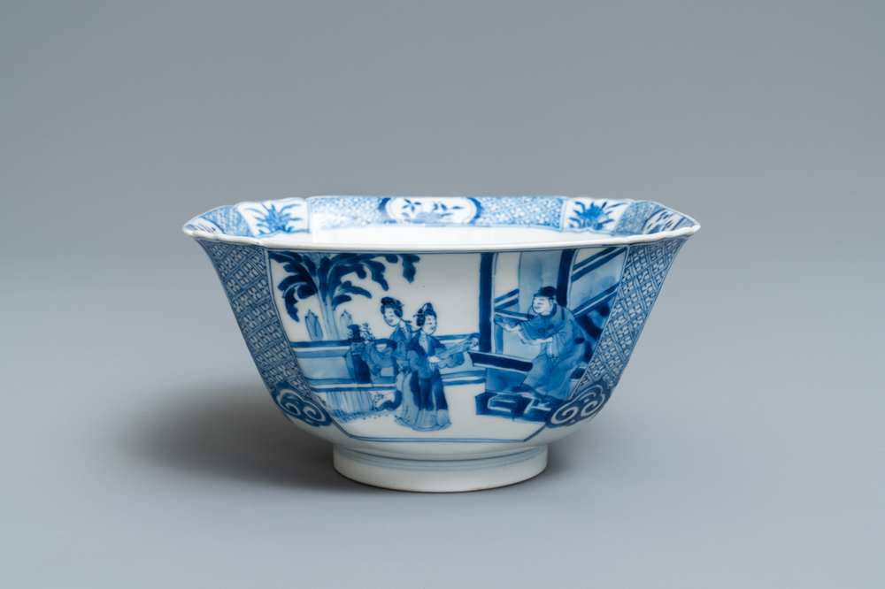 A Chinese blue and white square bowl, Xuande mark, Kangxi