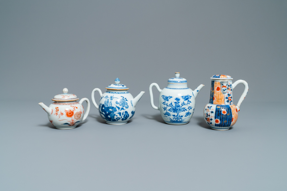 Two Chinese blue and white and two Imari-style teapots and covers, Kangxi/Qianlong