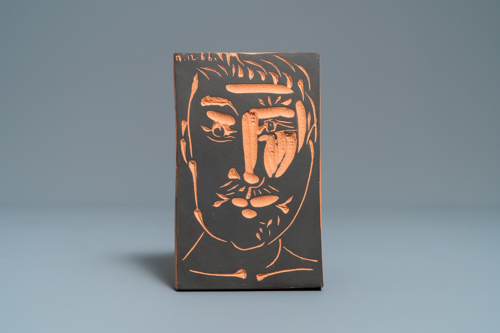Pablo Picasso (1881-1973): 'Visage d'homme', carreau en terre cuite, dat&eacute; 1966