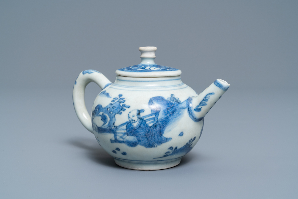 Een Chinese blauw-witte theepot met figuren, Hatcher cargo scheepswrak, Transitie periode