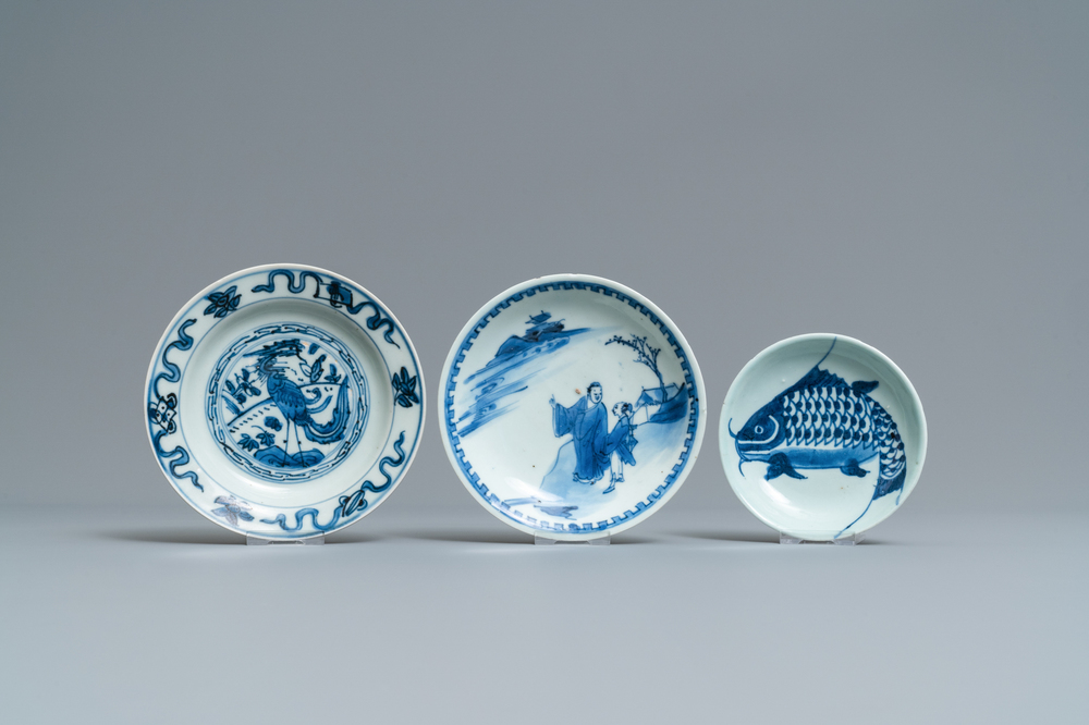 Three small Chinese blue and white plates, Ming and Kangxi